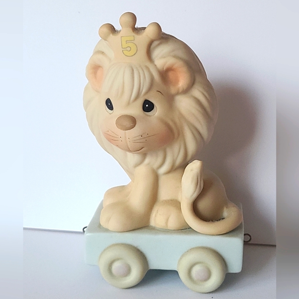 Vintage 80s Precious Moments Birthday Train 5 Year Old Lion Collectible Figurine